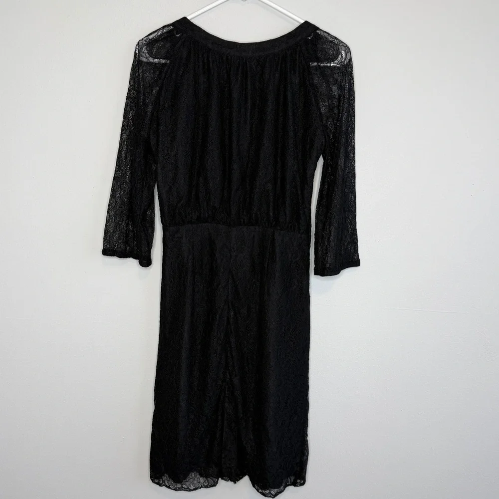 Maeve Black Lace Dress 2 3/4 Sleeves Silk Lining NO BELT Whimsigoth Party Anthro